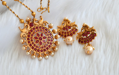 Matte finish ruby pearl peacock necklace set dj-29830