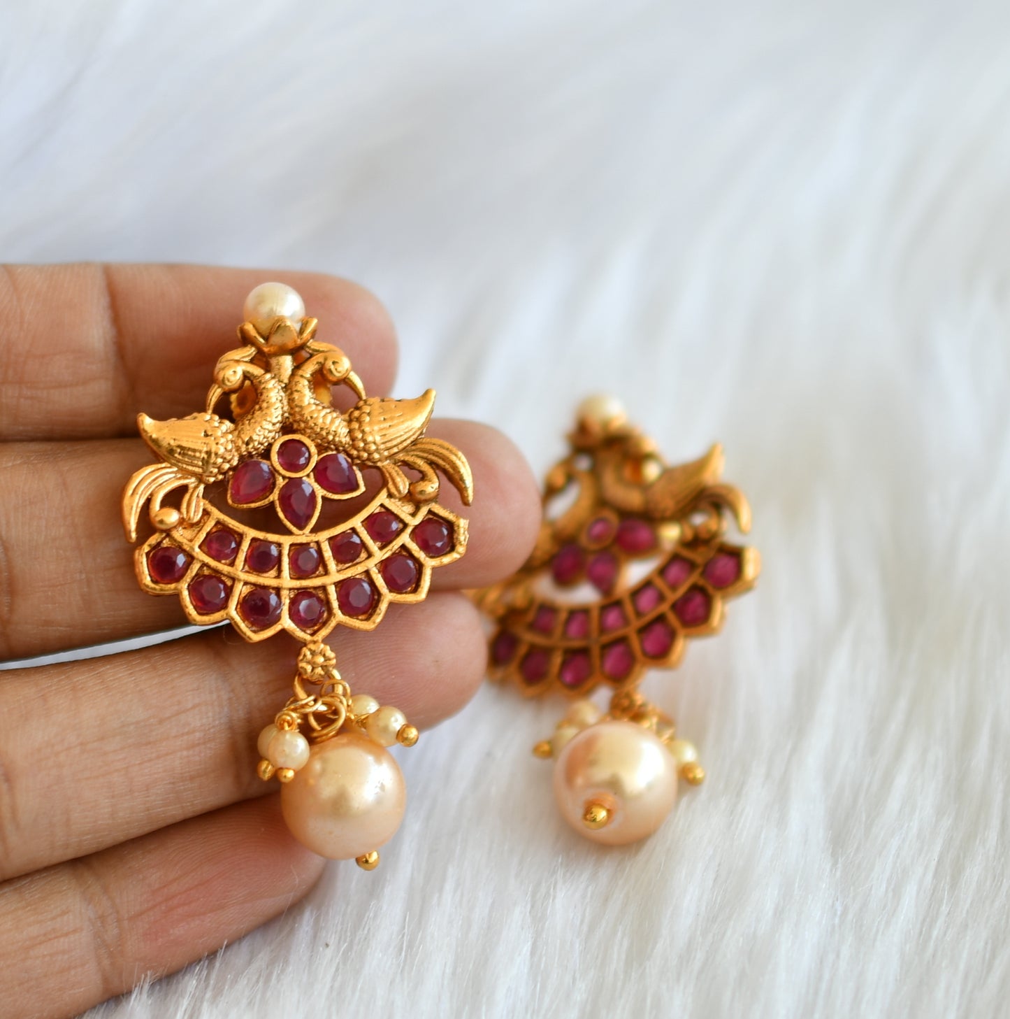 Matte finish ruby pearl peacock necklace set dj-29830