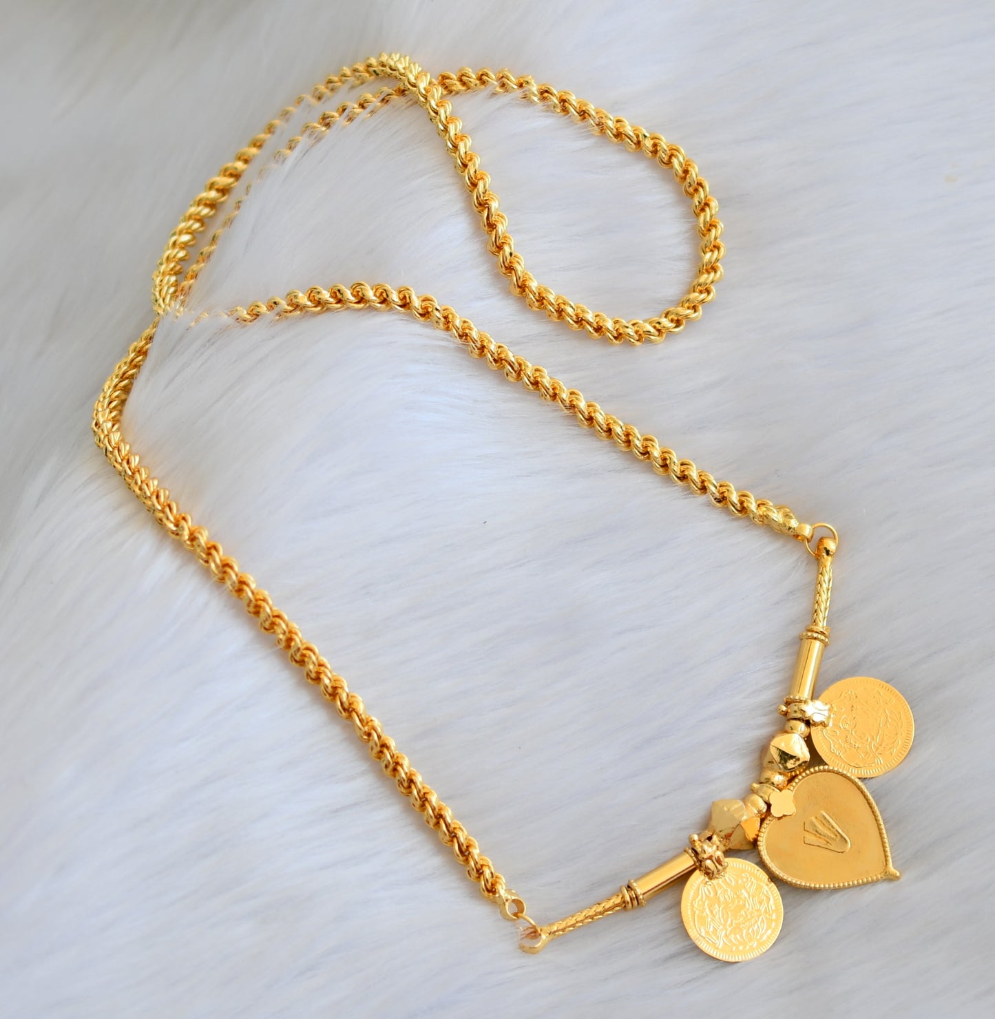 Gold tone heart Thirumal Nama Lakshmi coin mangalyam dj-39969