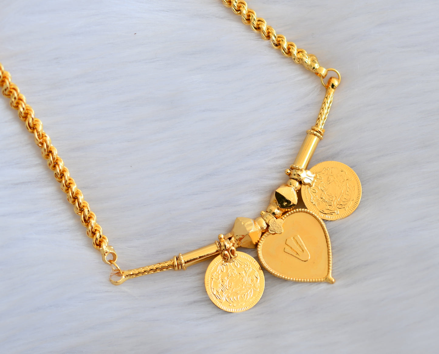 Gold tone heart Thirumal Nama Lakshmi coin mangalyam dj-39969