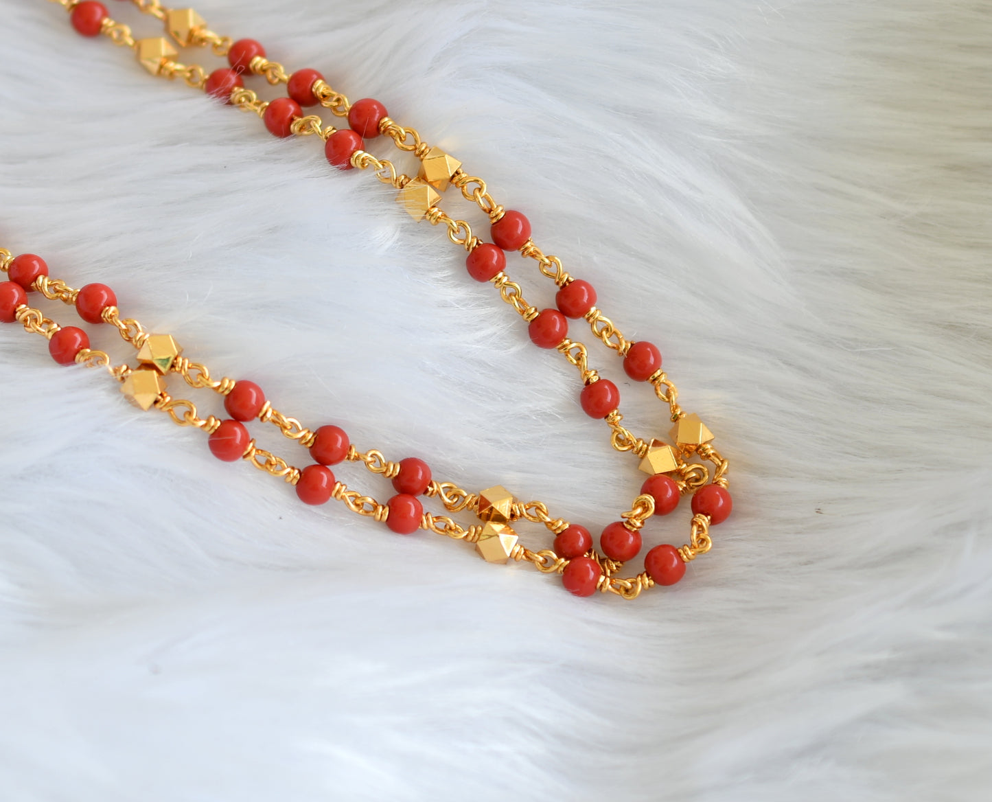 Gold tone double layer coral beads chain dj-38571