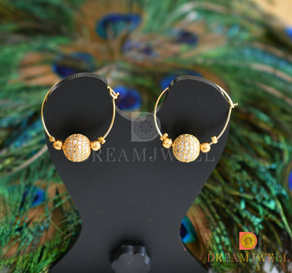 Gold tone CZ ball hoop Earrings