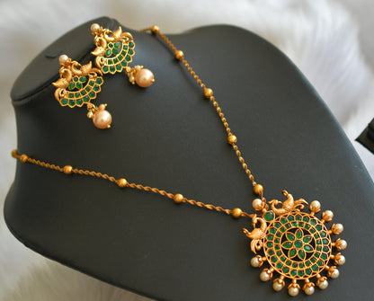 Matte finish green pearl peacock necklace set dj-29832