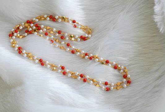 Gold tone double layer pearl-coral chain dj-38572