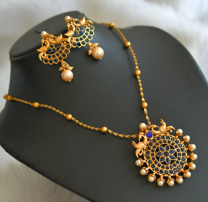 Matte finish royal blue peacock necklace set dj-29829
