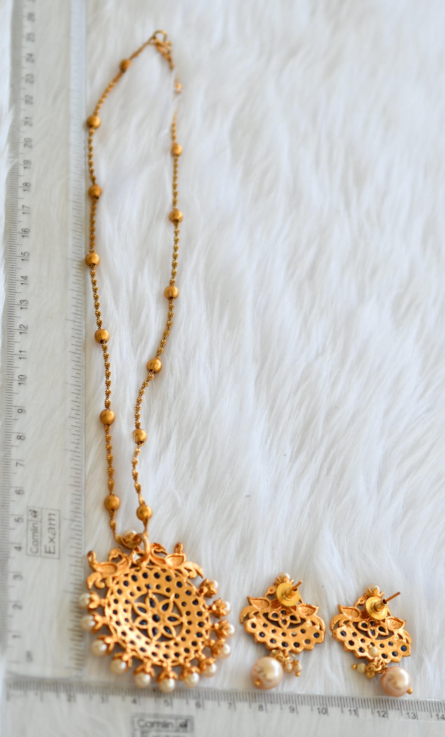 Matte finish royal blue peacock necklace set dj-29829