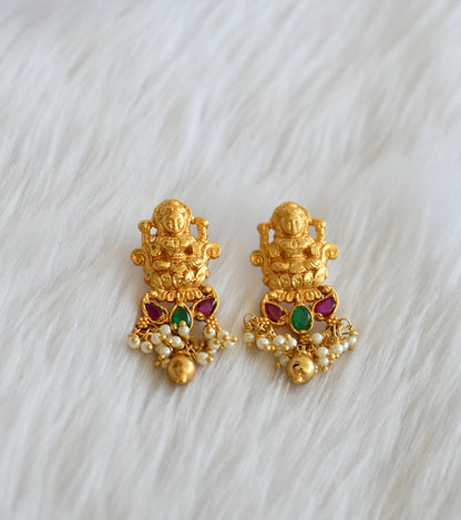 Gold tone ruby-emerald Lakshmi-peacock necklace with screw back earrings dj-12970