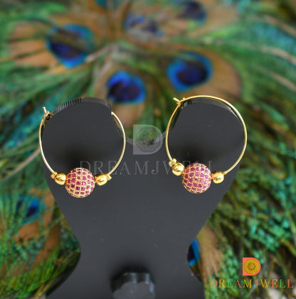 Gold tone CZ ball hoop Earrings