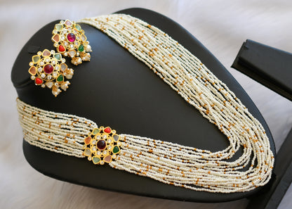 Gold tone navarathna stone pearl layer haar set dj-39967