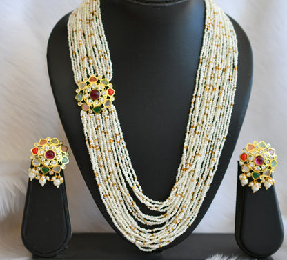 Gold tone navarathna stone pearl layer haar set dj-39967