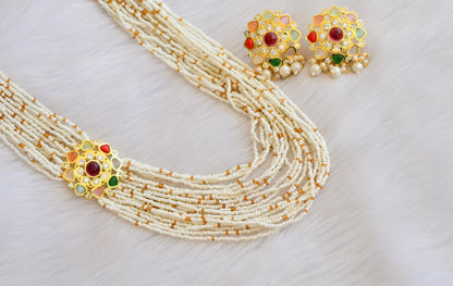 Gold tone navarathna stone pearl layer haar set dj-39967