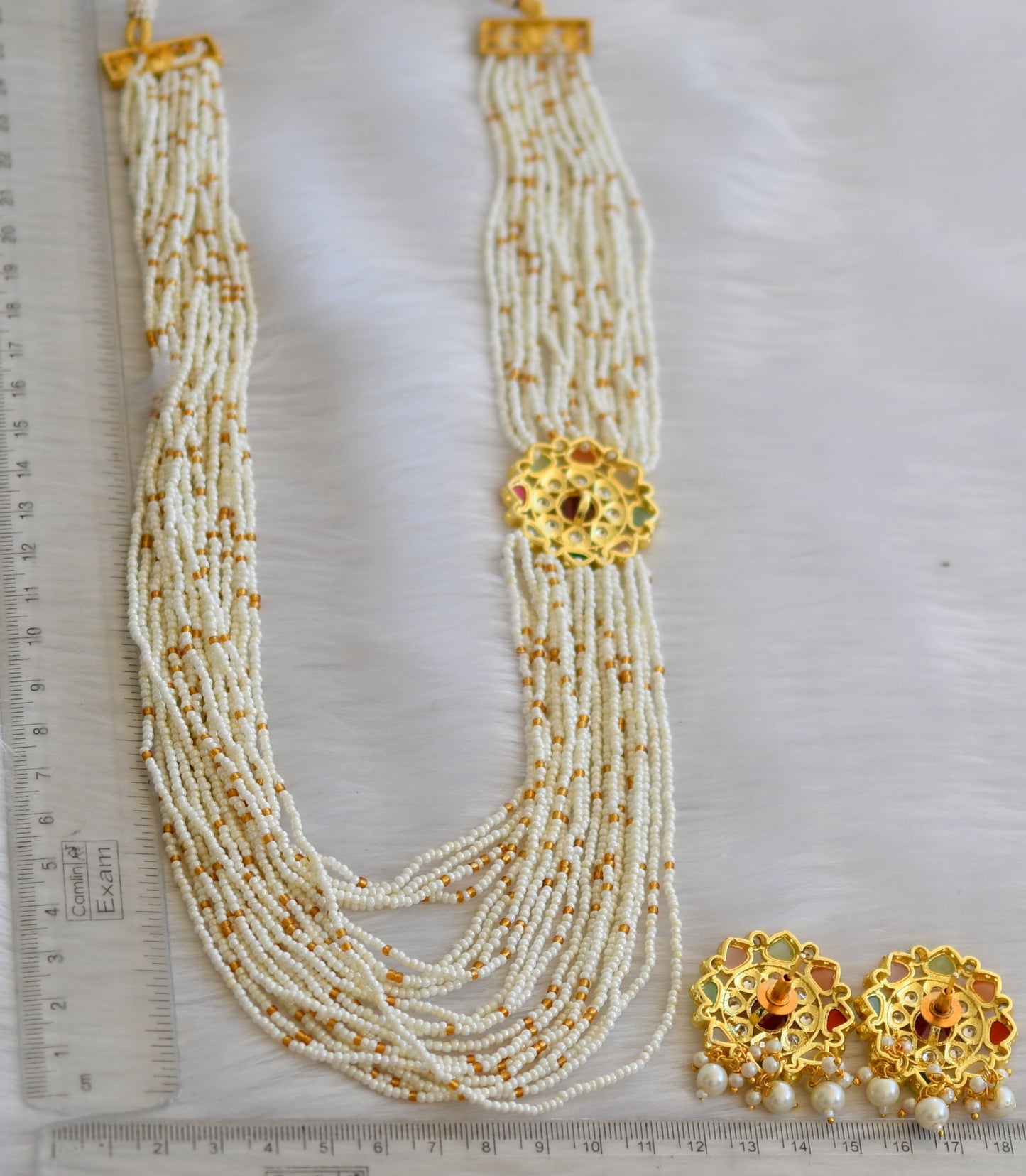 Gold tone navarathna stone pearl layer haar set dj-39967