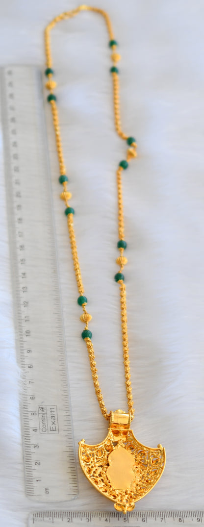 Gold tone green beads kerala style Krishna pendant with chain dj-39970