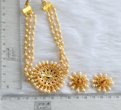 Gold tone kemp-green pearl choker necklace set dj-38551