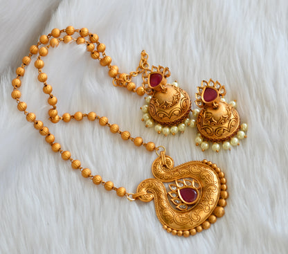 Antique gold tone ruby-pearl necklace set  dj-10089