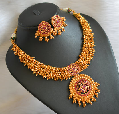 Matte finish ruby Swan gold cluster necklace set dj-19861