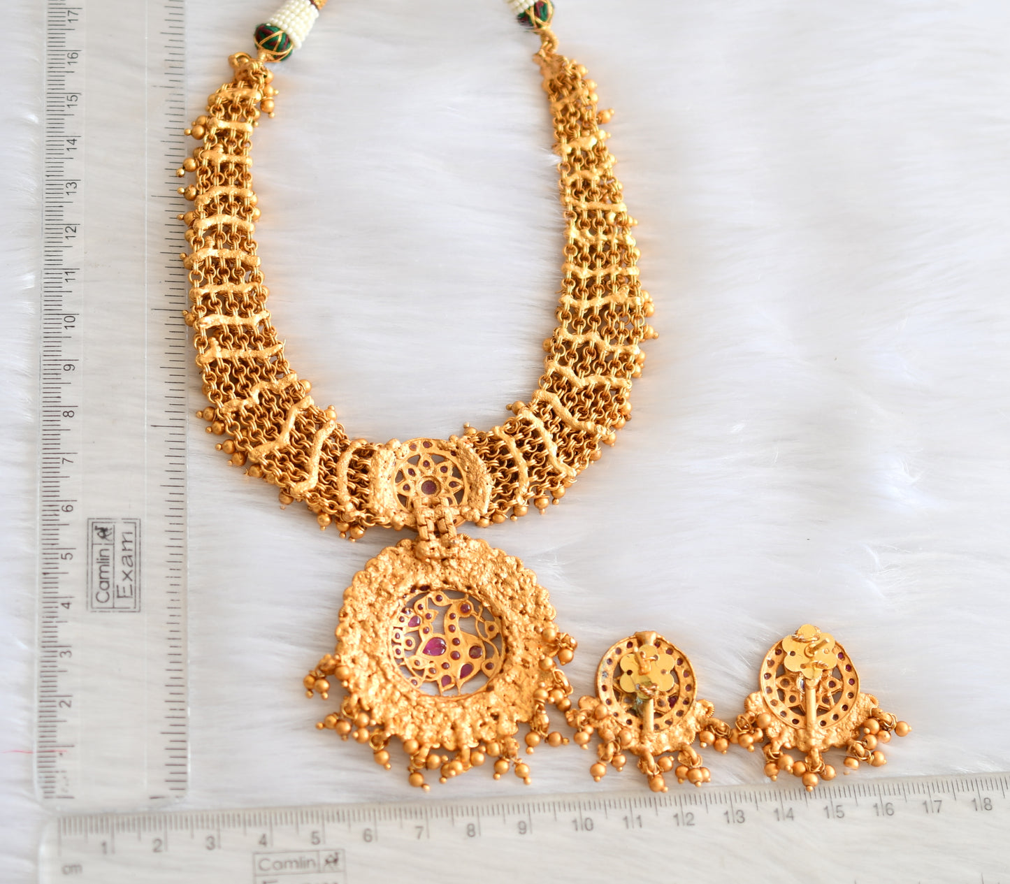 Matte finish ruby Swan gold cluster necklace set dj-19861