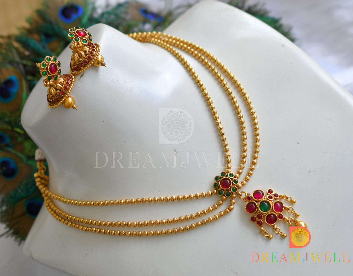 Antique multi layer green-kemp necklace set dj-26631