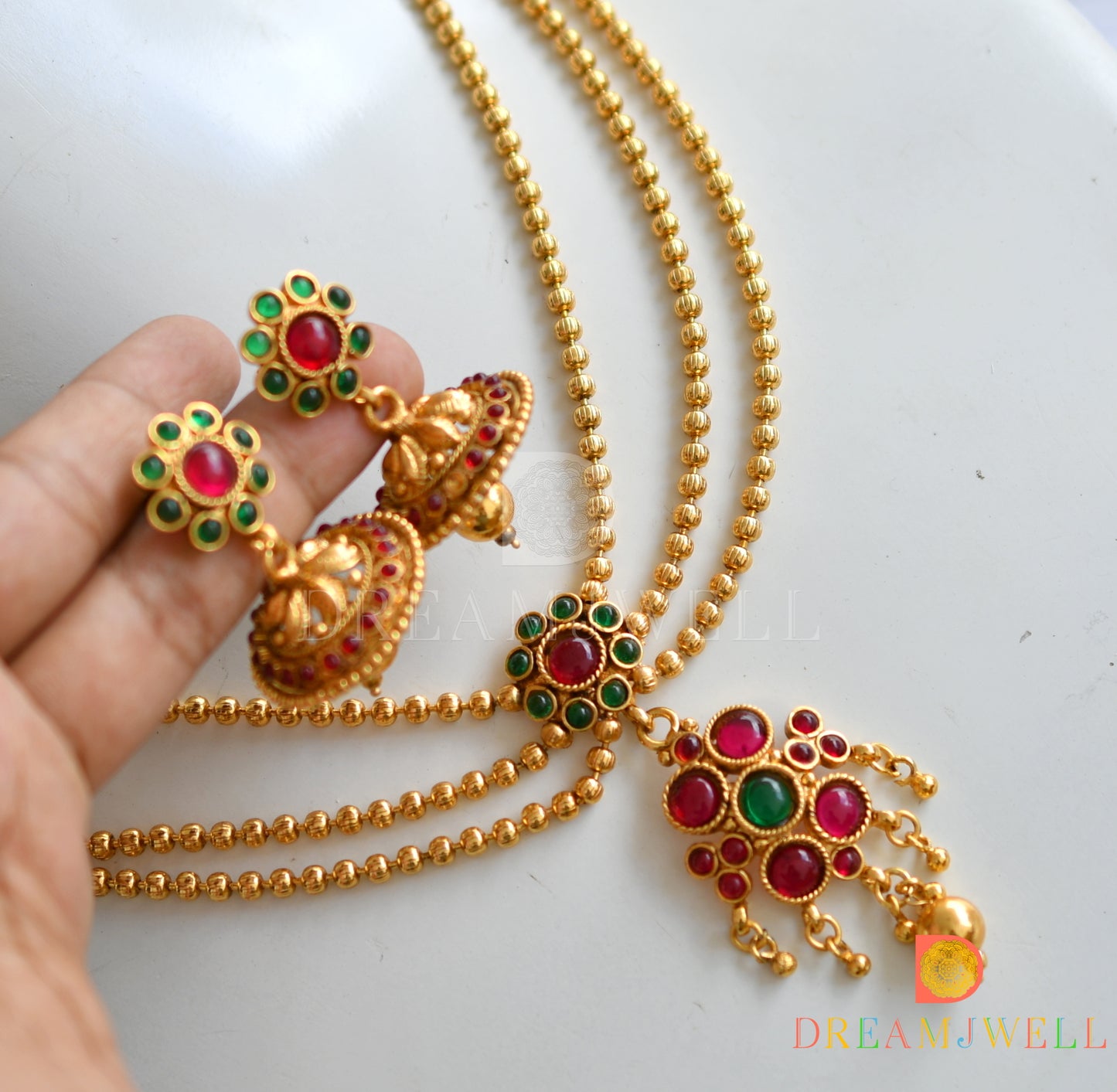 Antique multi layer green-kemp necklace set dj-26631