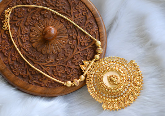 Gold tone white stone big Lakshmi pendant Kerala style necklace dj-38555
