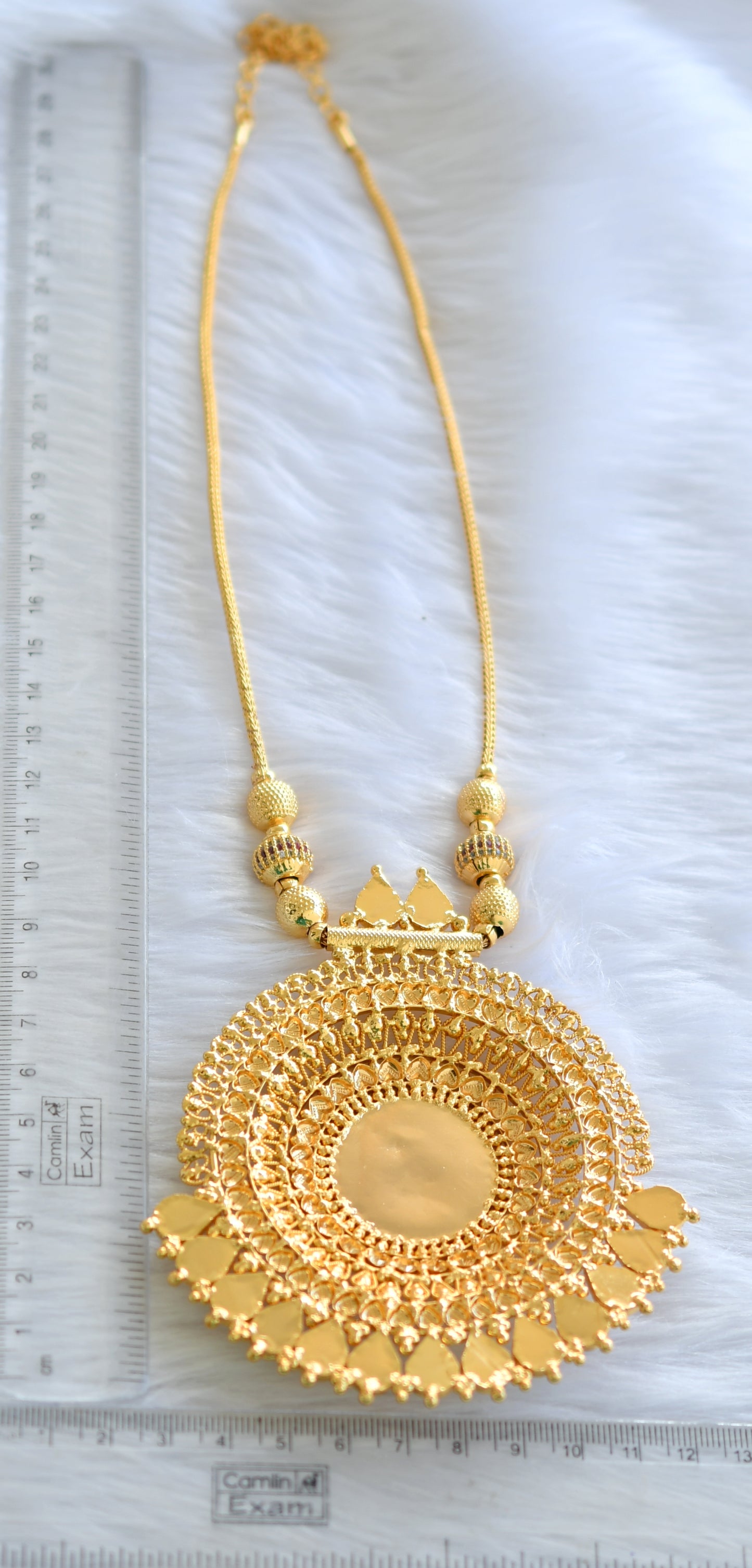 Gold tone white stone big Lakshmi pendant Kerala style necklace dj-38555