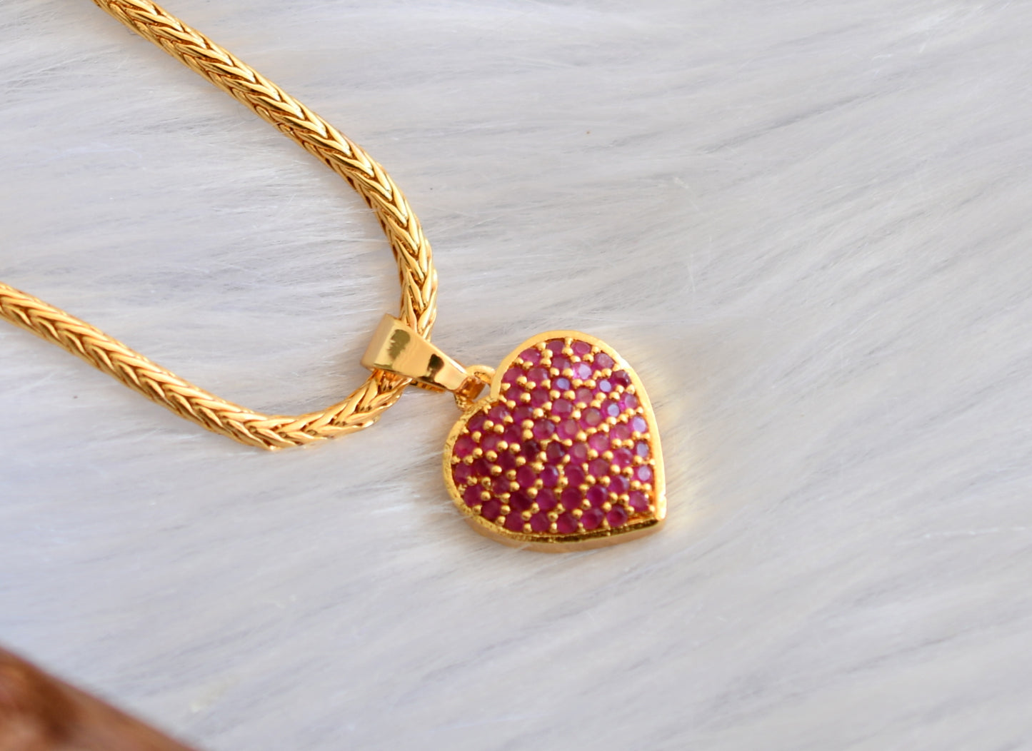 Gold tone 18 inches chain with ruby heart pendant dj-39977