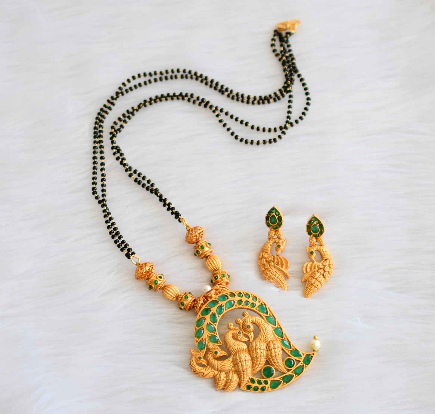 Matte finish emerald peacock mangalsutra set dj-19745