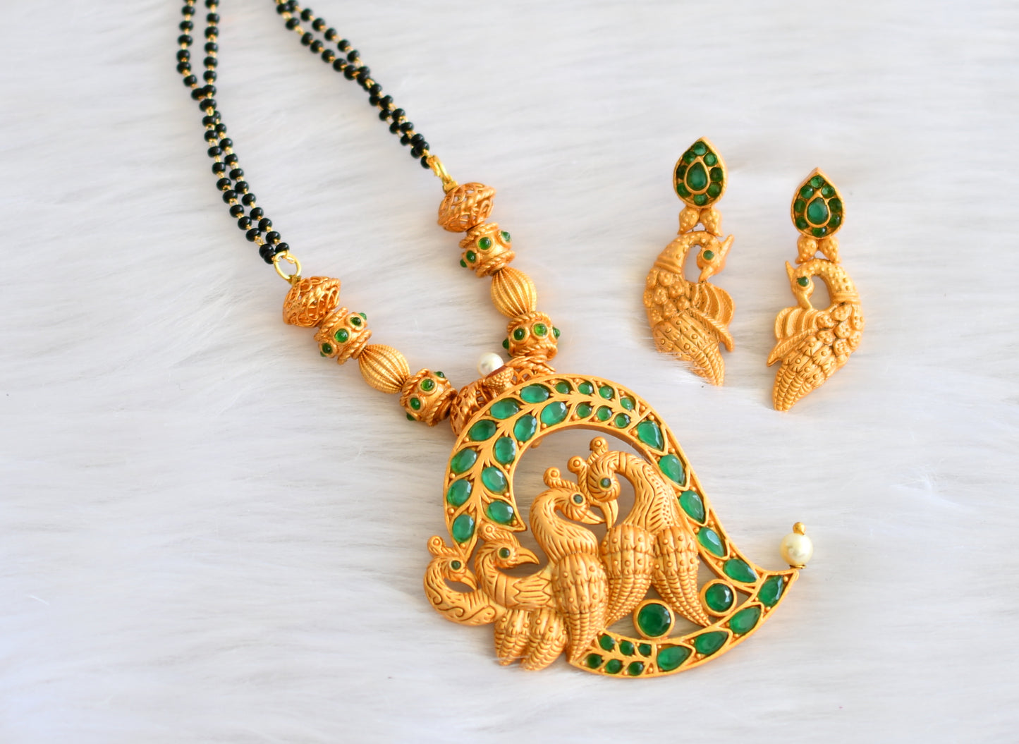 Matte finish emerald peacock mangalsutra set dj-19745