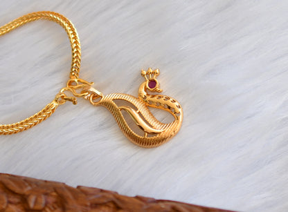 Gold tone ruby swan pendant with chain dj-39981