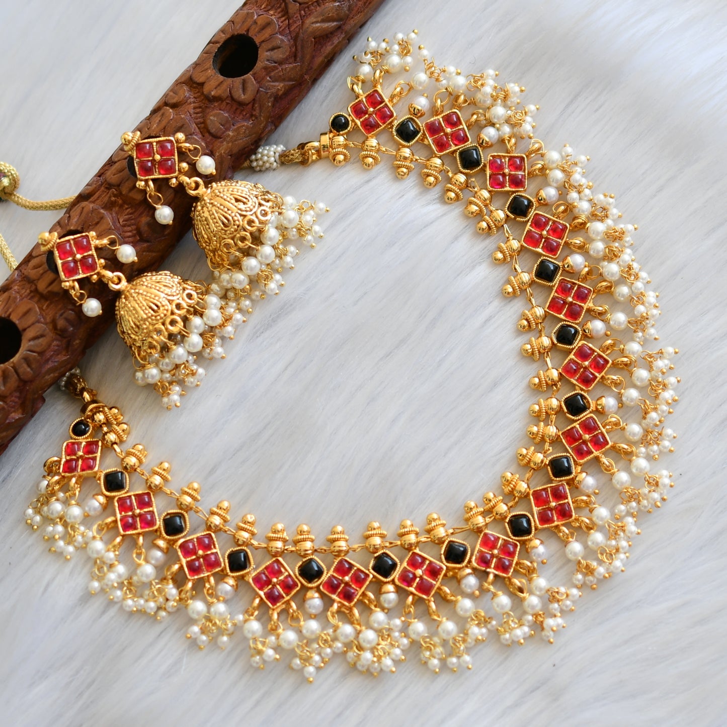 Antique kemp-black pearl necklace set dj-03016