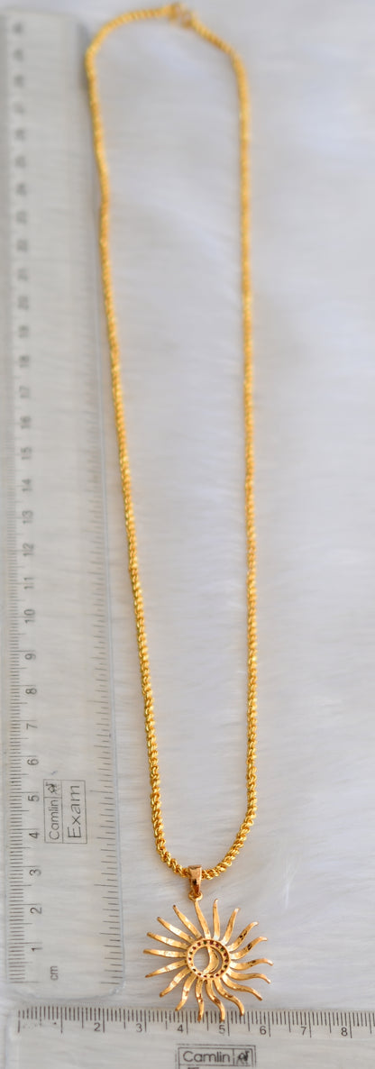 Gold tone cz ruby-green sun pendant with chain dj-39984