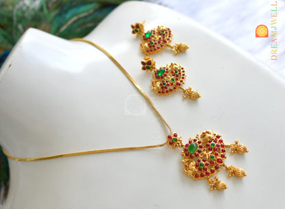 Gold Tone kemp-green peacock necklace set dj-14881