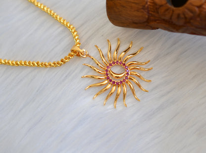 Gold tone cz ruby sun pendant with chain dj-39985