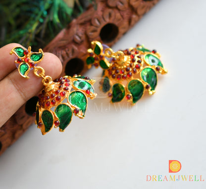 Gold tone green mango Kerala style necklace set dj-14669