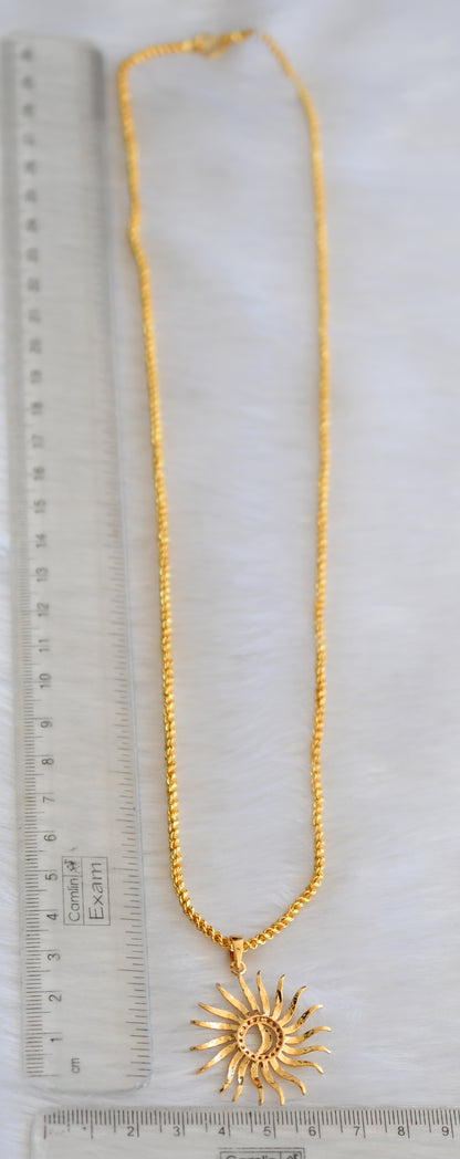 Gold tone cz ruby sun pendant with chain dj-39985