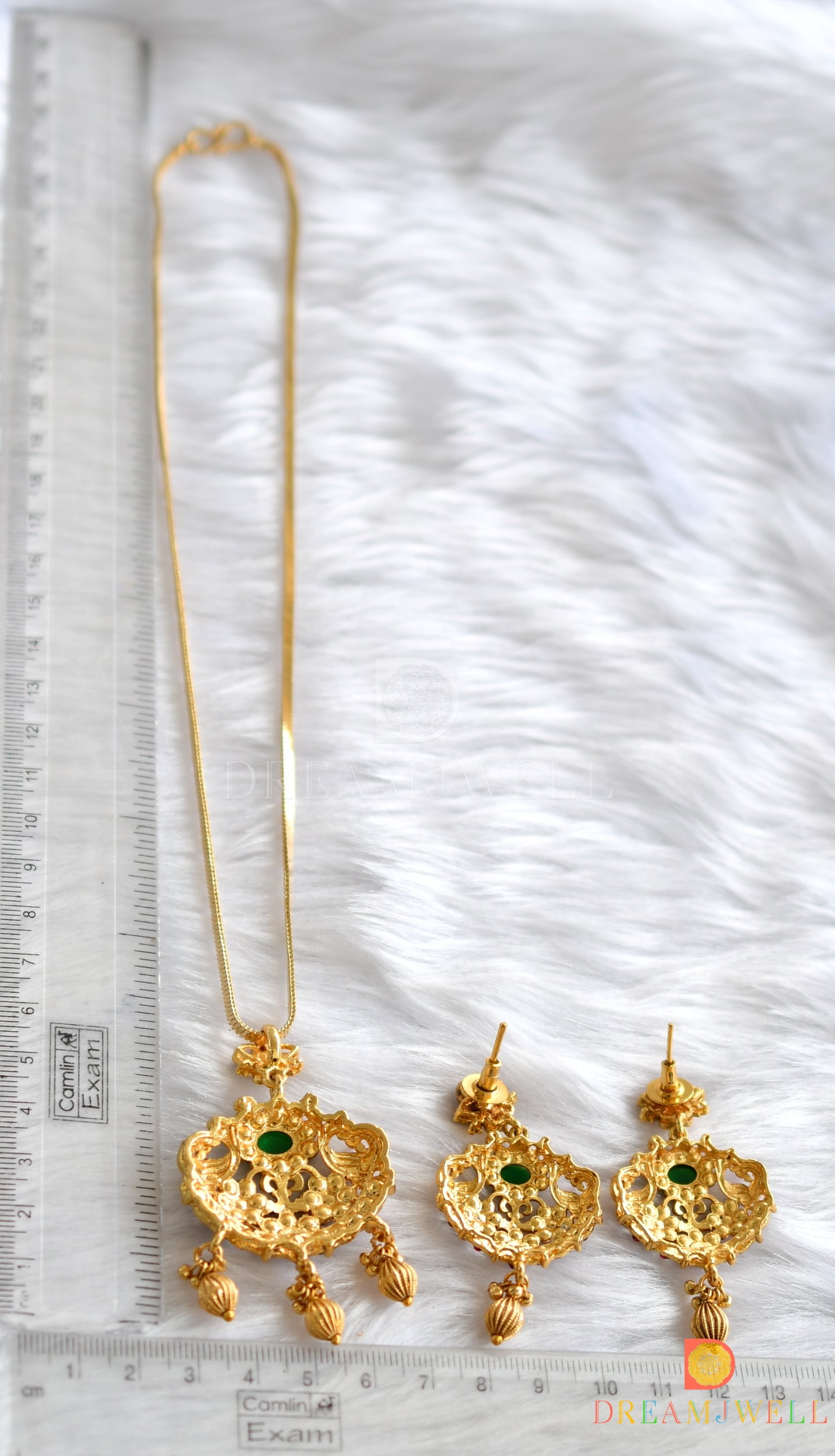 Gold Tone kemp-green peacock necklace set dj-14881