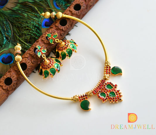 Gold tone handmade Green Palakka Necklace Set dj-04372