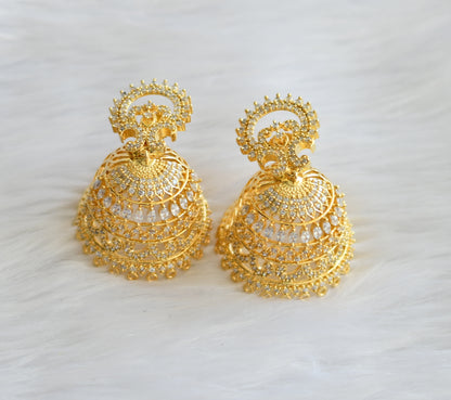 Gold tone cz white peacock jhumkka dj-19726