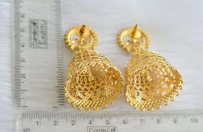 Gold tone cz white peacock jhumkka dj-19726