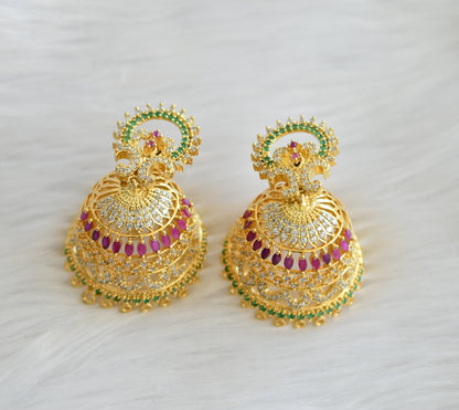 Gold tone cz ruby-emerald peacock jhumkka dj-19725