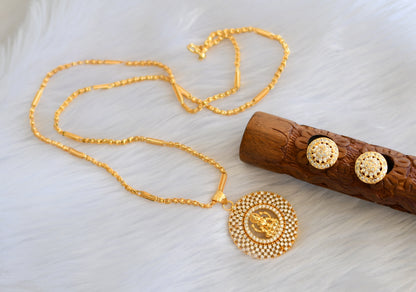 Gold tone cz white Lakshmi round pendant set with chain dj-39994