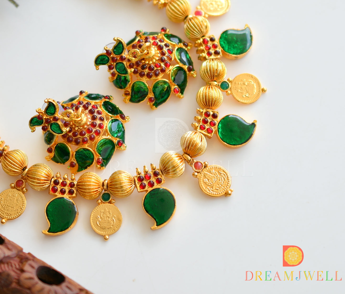 Gold tone handmade palakka necklace set dj-04302