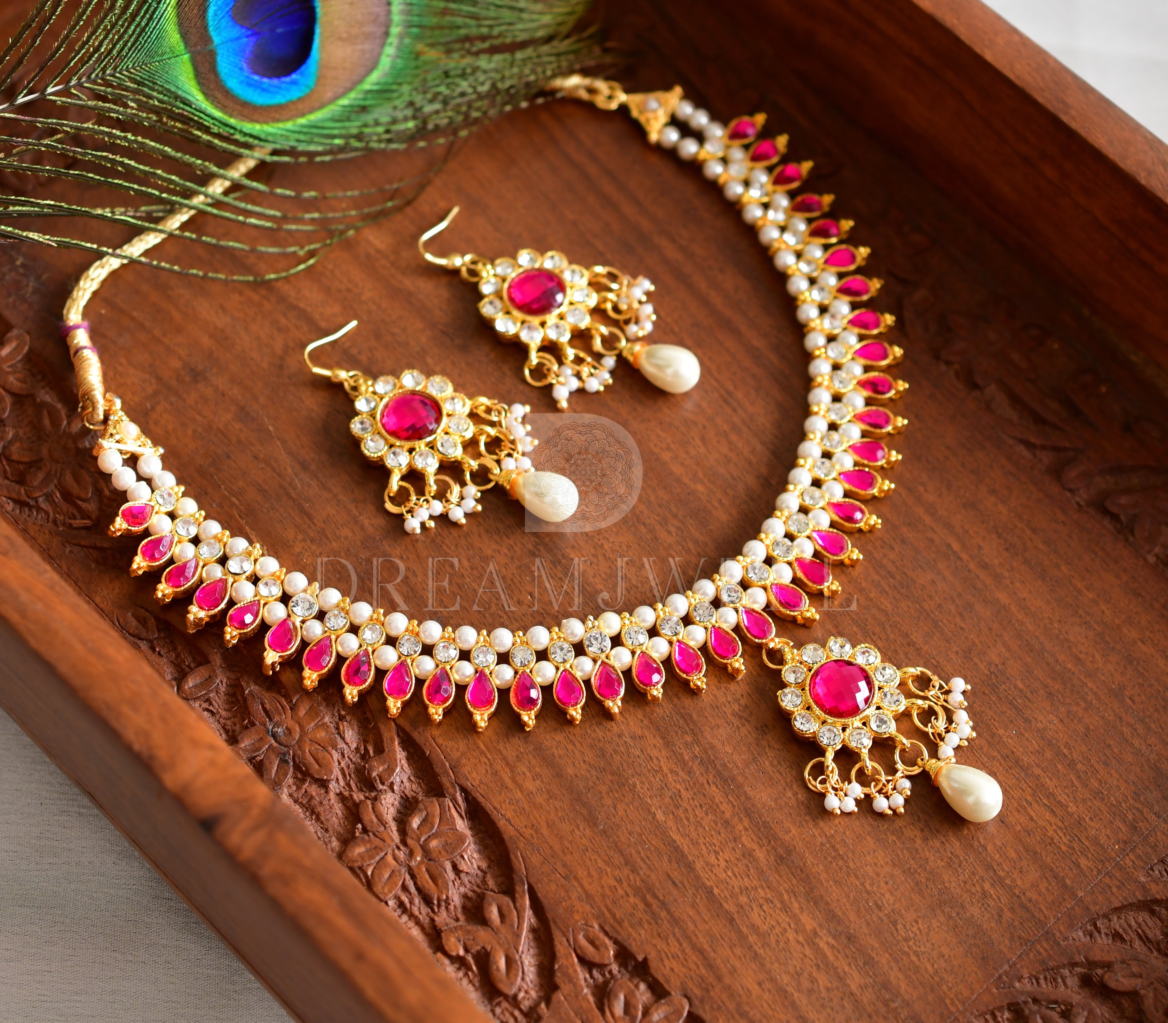 Traditional Gold Plated Artificial pota Stone Necklace Set With Earrings,  Indian Women Wedding, Festive Wear Jewelry