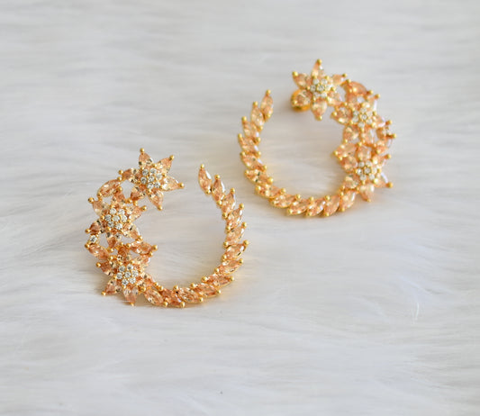 Gold tone cz gold color flower earrings dj-19762