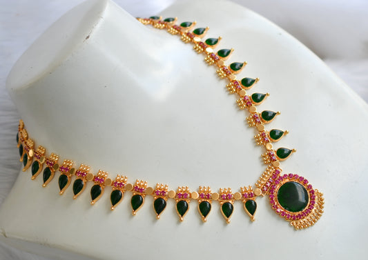 Gold tone pink-green Kerala style Gopi short haar dj-38560