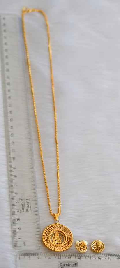 Gold tone cz white Lakshmi round pendant set with chain dj-39994