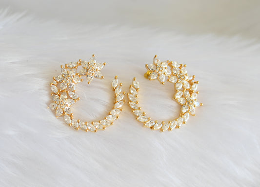Gold tone cz white flower earrings dj-19760