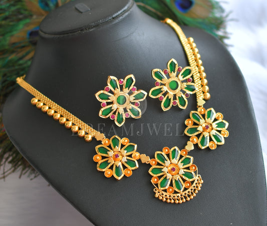 Gold Tone Green Nagapdam Necklace Set dj-31585