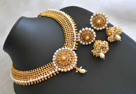 Antique gold tone pearl necklace set dj-02993