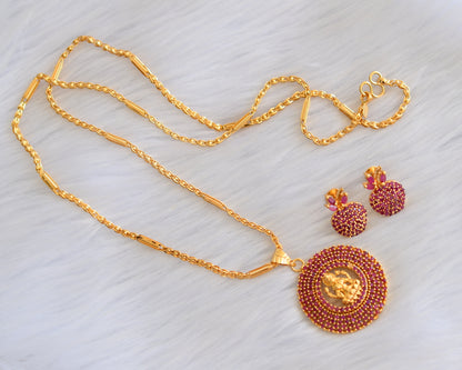 Gold tone cz ruby Lakshmi round pendant set with chain dj-39996